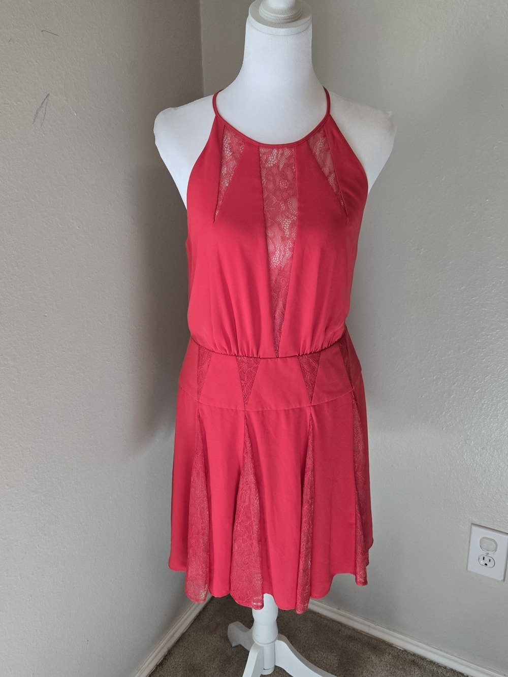 BCBGMaxAzria Bright Red Lace Chemise Dress